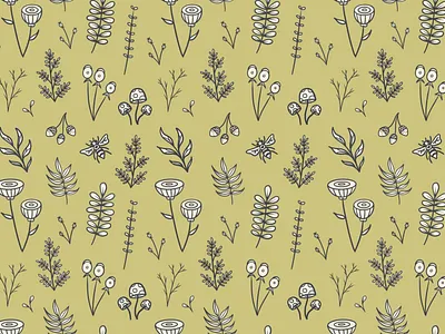 Forager Pattern - Pear bees botanical floral flowers forest illustration leaves mushrooms plants procreate vector woodland