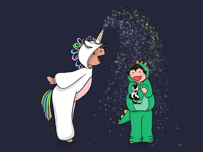 Unicorn + Dino cow digital art dinosaur illustration ipadpro midnightdoodle midnightdoodles procreate unicorn