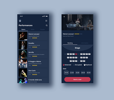 Manon Lescaut app booking concept ios mobile ui user experience user interface user interface design ux uxui