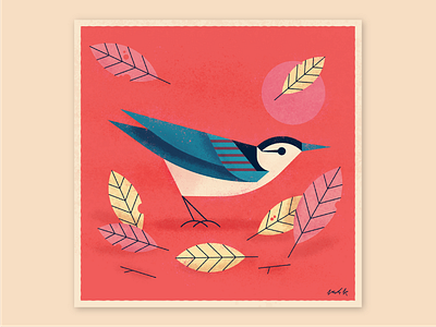 Nuthatch Under Harvest Moon akron autumn bird fall geometric grid icon identity illustration moon night nuthatch ohio retro simplistic tribal