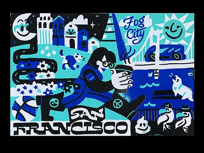 San Francisco postcard illustration san francisco screenprint