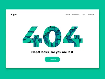 404 Page 404 404 error 404 error page 404 page algae blue dailyui deepsea green lost minimalist papercut sea ui uidesign uiux ux uxdesign web webdesign