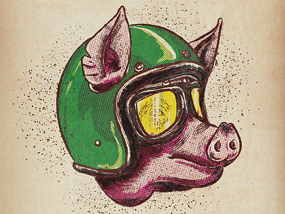 Racing pig halftone illustration pig vintage