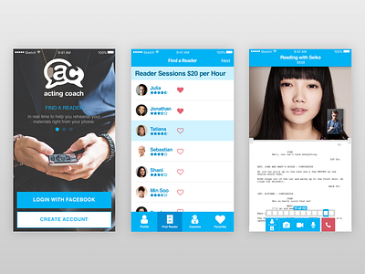 Chat Service To Connect Actors to Readers and Coaches acting coach actor app chat chat service ios mobile ui ux