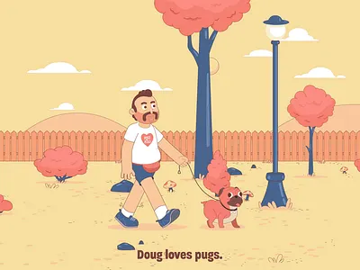 Doug. animation cartoon character design dogs drugs flat design pugs vector