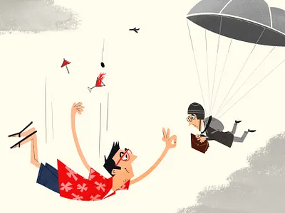 Another approach 50s aviator cartoon drawing fun hawaii illustration onga parachute