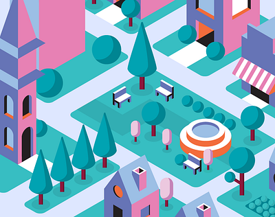 Little Town design flat illustration isometric town vector