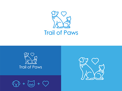 Trail of Paws blue branding cat design dog logo marca minimalist pets