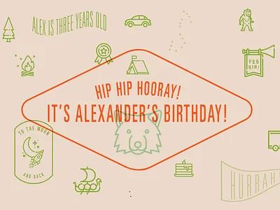 Alex's Birthday camp collage iconography retro typography vintage