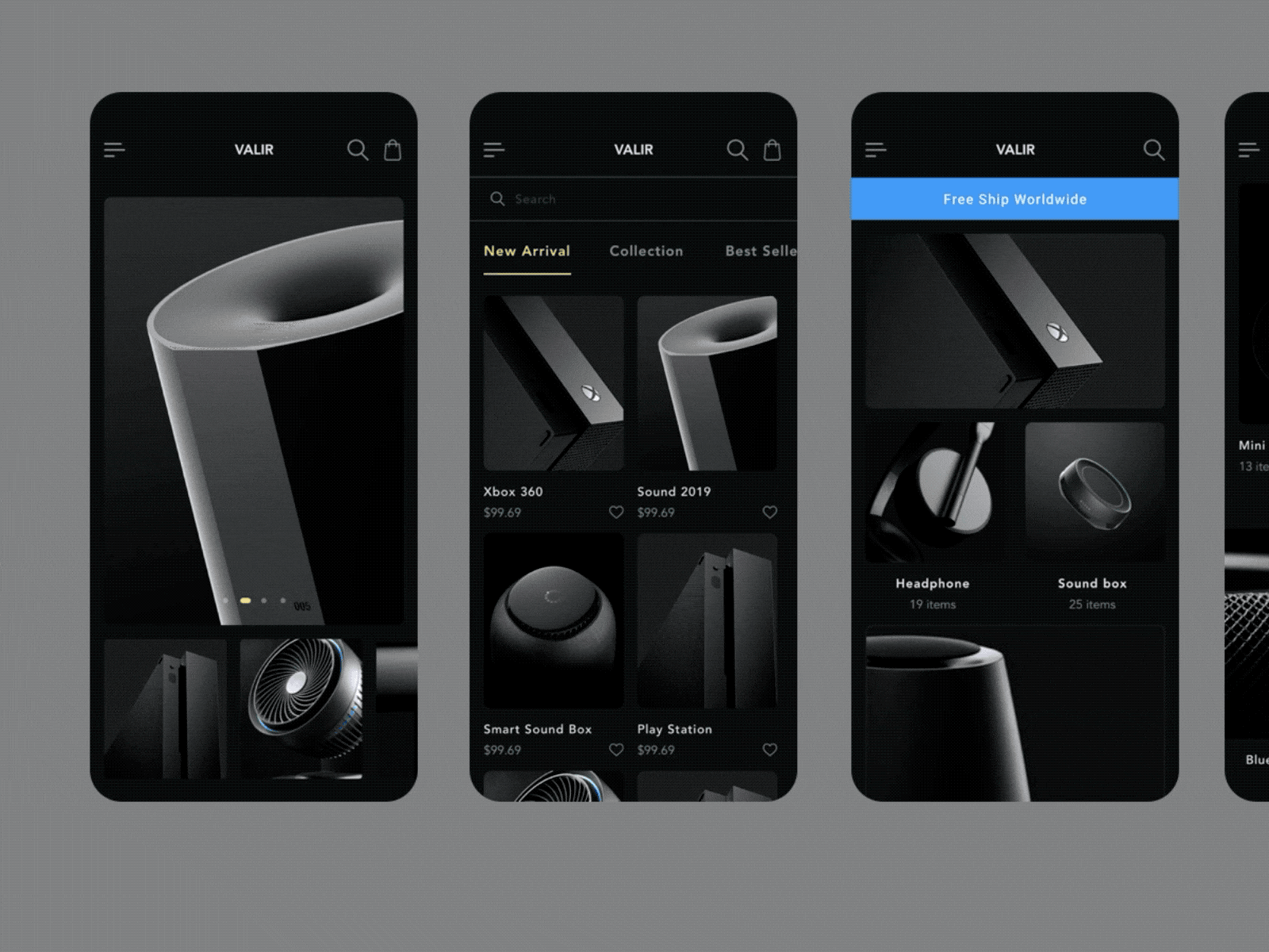 Valir Darkmode Ecommerce mobile app clean dark darkmode design ecommerce ios principle sketch ui uidesign