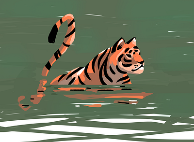 Tiger animal brush cat hunter jungles nature procreate reflection sketch strokes tiger water