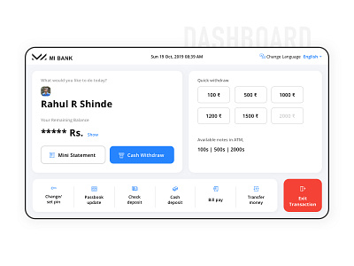 ATM Dashboard | UX UI Design Concept app atm bank branding concept creative design finance flat icon minimal process redesign smart ui user experience user interface ux web website