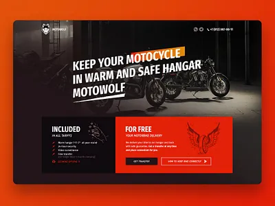 Welcome screen MOTOWOLF landing page first screen gladkovcompany illustration landing landingpage ui web web design web development website