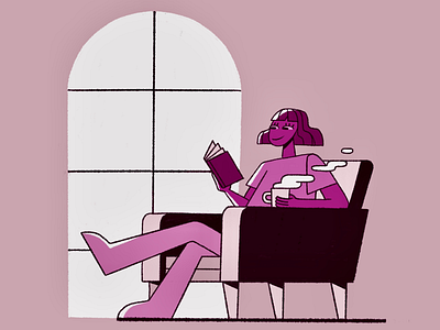 Easy morning book chair character character design coffee girl reading window
