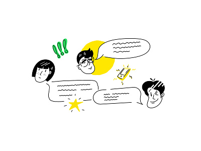 Feedback Page Illustration 2d art clean color creative design drawing drawings faces green illustration minimal people logo ui vector yellow