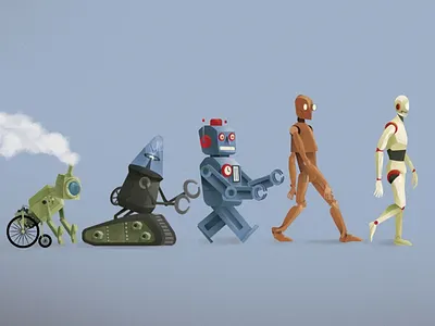Robot Evolution editorial evolution finance illustration robot