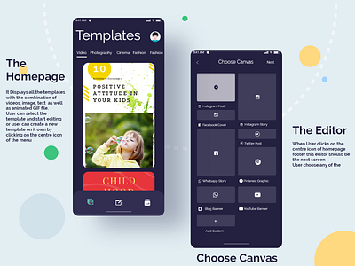 Photo Editor app app design dark ui home screen homepage homepage design homepagedesign photoeditor template builder templatemaker ui ui ux ui design uidesign uiux user experience user experience design user interface user interface design userinterface