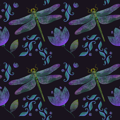 seamless pattern dragonfly_2 design dragonfly handpaint handpainted illustration pattern photoshop print procreate procreate app seamless seamlesspattern surface pattern surface pattern design surfacedesign