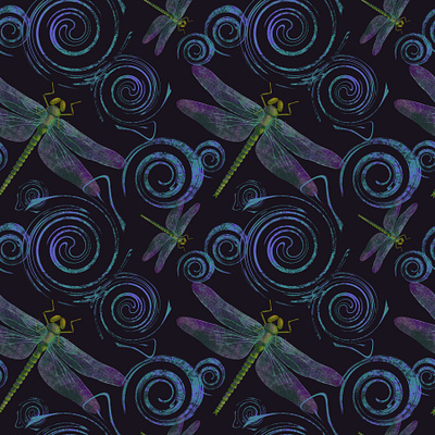 seamless pattern dragonfly_1 design dragonflay drawing handpaint handpainted illustration neon light photoshop procreate seamless seamlesspattern surface pattern surface pattern design surfacedesign