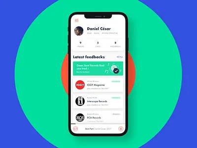 Music Feedback Dashboard - Mobile App app dashboard key numbers label list mobile mobile app music player profile status status list success ui ux uxui white