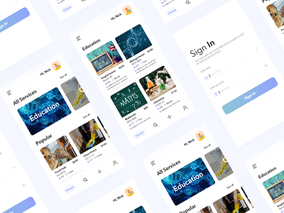 Services Mobile App beautiful clean coloful creative design education minimal mobile services sign in travel ui ux