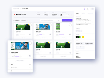 Tennis tournament graphics management system app content dashboard design editor enterprise flat geometric management minimalist minimalistic platform sport sports tennis typography ui ux web