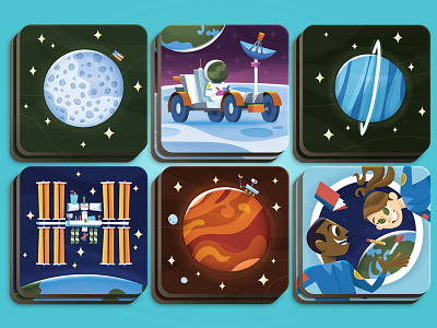 Space Themed Memory Game board games character design childrens illustration digital art game art illustration kidlit kids art space vector