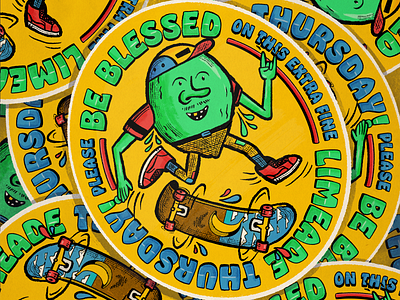 Limeade Thursday anthropomorphism banana charater charater design fruit fruit illustration good vibes halftones lime skate skateboard sticker vans