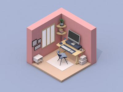 Hello Dribbble 3d 3d illustration c4d debut hello dribbble isometric room