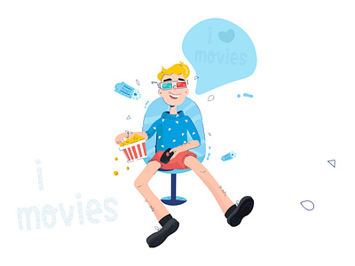 Cartoon character watch movies adobe illustrator cartoon character film flat movies ticket vector