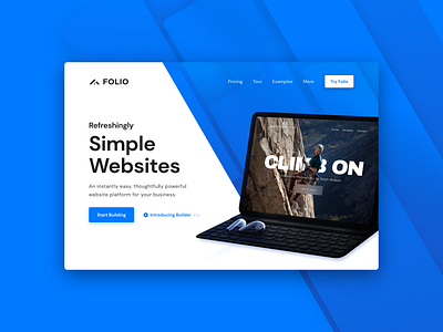 Folio Websites Landing Page Banner Option blue builder button shadow clean clean design clean ui clean website clean website design diagonal ipad pro shadow shapes simple simple design simple mockup simple web design simple website typography web design website design
