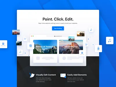 Point. Click. Edit. builder clean design clean ui featured section floating floating boxes gradient graphic graphics pattersn simple simple clean interface sparkles stripes subtle web design webdesign website website builder yourwebsite