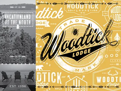 Woodtick Lodge Logos 6 branding cabin camping lake logo northwoods outdoors resort rustic typography