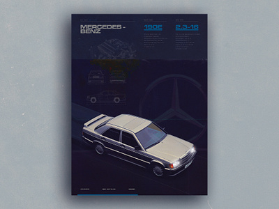 Mercedes-Benz 190E 2.3-16 190e 1980s 80s automotive bmw dtm e30 german mercedes microgramma poster print race racing