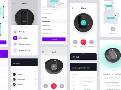 Shark - Selects 3d 3d animation clean design floorplan map mobile app mobile design mobile ui mobile ux report robot rooms settings vacuum vacuum cleaner