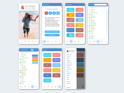 Mobile App Redesign: Eat Right For Your Type app branding design health icon lifestyle logo menu mobile navigation omnigraffle redesign search typography ui ux vector