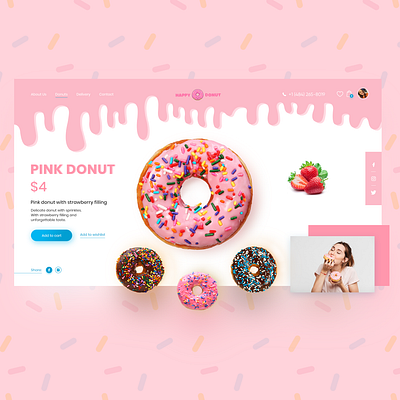 Donuts Cart Page chocolate composition daily delicious delivery design donuts food landing landing page onlineshop product strawberry sweet ui uidesign uidesigner web webdesign website