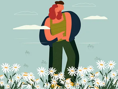 hug abstract character cute daisy field flowers hug illustration love lovers mood simple sophie tsankashvili style vector vector art warm