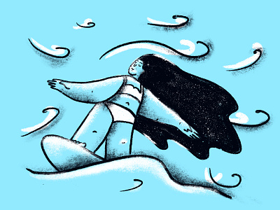 Inktober Riding Waves blue girl illustration inktober inktober2019 ocean ride riding riding wave surfing surfing illustration wave