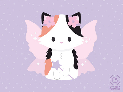 calico cat fairy cute design halloween illustration simple vector