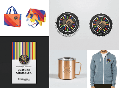 Diversity & Inclusion Champion Identity award bag champion culture diversity and inclusion gifts illustration internal lapelpin pride recognize stickers swag team tote