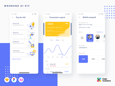 Moobank - Banking App UI Kit app app design capi creative mobile sketch ui ui design ui kit vector