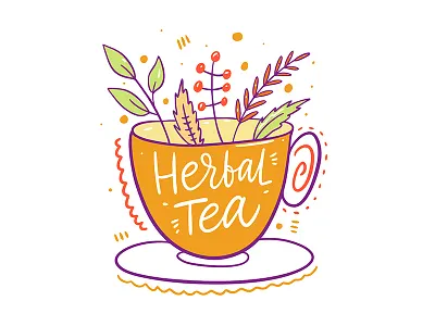 Herbal Tea cartoon cup cute design flower fresh herbal illustration lettering mug natural sketch tea vector