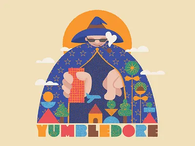 Wizard builder city clouds costume design geometry guadalajara hand illustration kids illustration magic magician mexico pipe smoking stars sun sunglases textures wizard