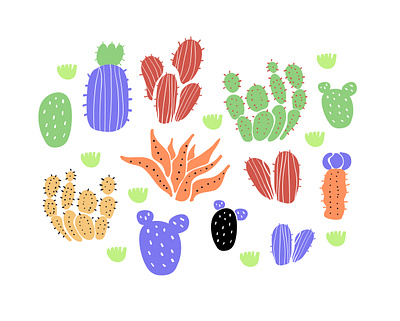 Cactuses adobe illustrator cacti cactus colorful cute desert design doodle illustration illustrator postcard succulent taty vovchek tropical vector