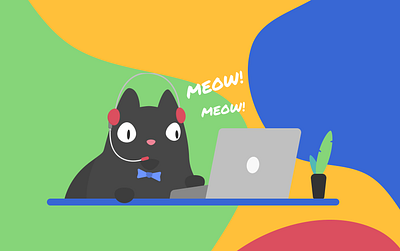 How can I helpz u? cat customer support identity illustration support