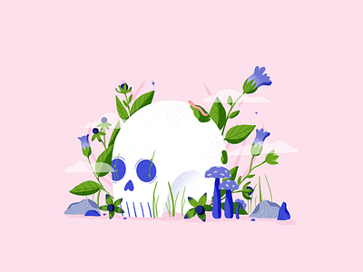 Skull & Belladonna art belladonna character digital flowers forest inktober mushroom nature pink plants plantsbasedintkober procreate rocks skull skulls texture