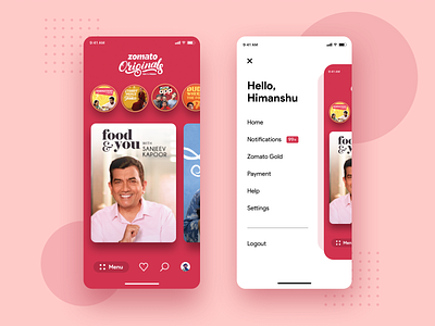 Zomato Originals Concept Design application carousel design dribbble food ios ios app iphone11 menu netflix notifications sanjeev kapoor stories ui uiux zomato