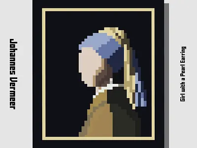 Girl with a pearl earring design illustration pixelart portrait poster vermeer