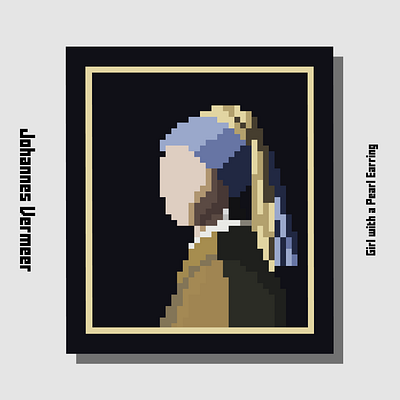 Girl with a pearl earring design illustration pixelart portrait poster vermeer